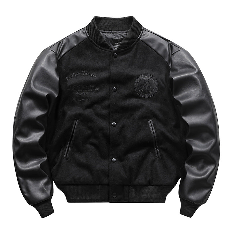 American Retro Woolen Coat Stitching Embroidered Flight Jacket