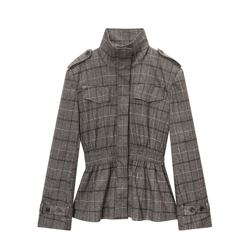 Wool Blend Plaid Ruffle Hem Jacket Pants