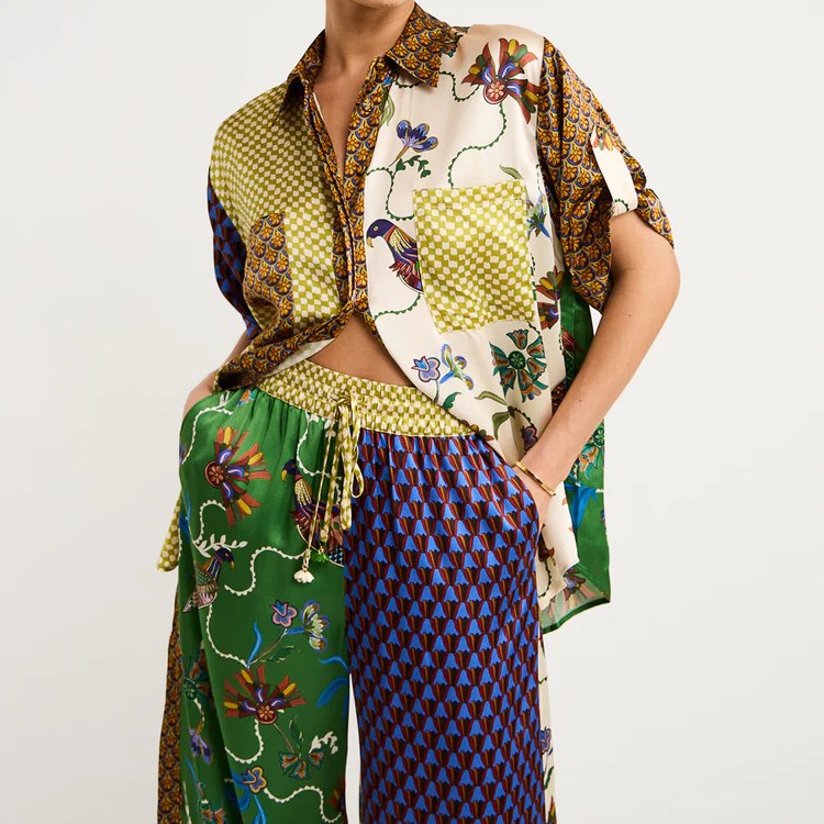 Short Sleeve Color Matching Vacation Leisure Lace Suit