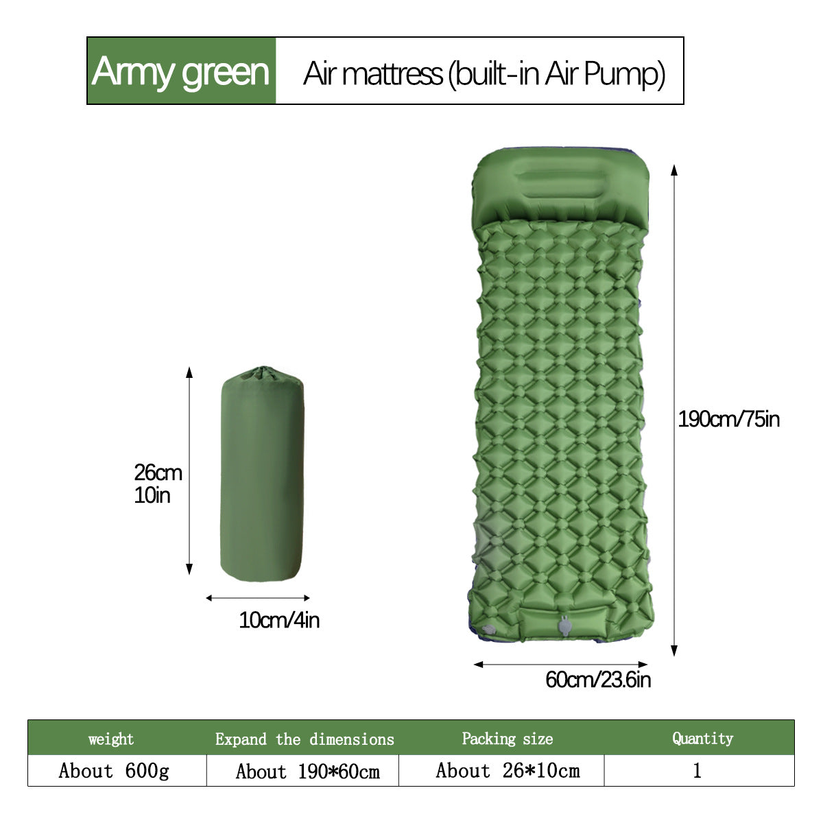 Outdoor Single Diamond TPU Inflatable Mattress