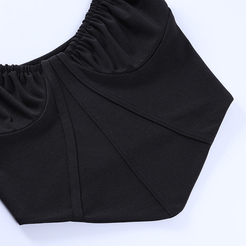 Pure Color Slim Line Waist Revealing Chest Stitching Small Vest