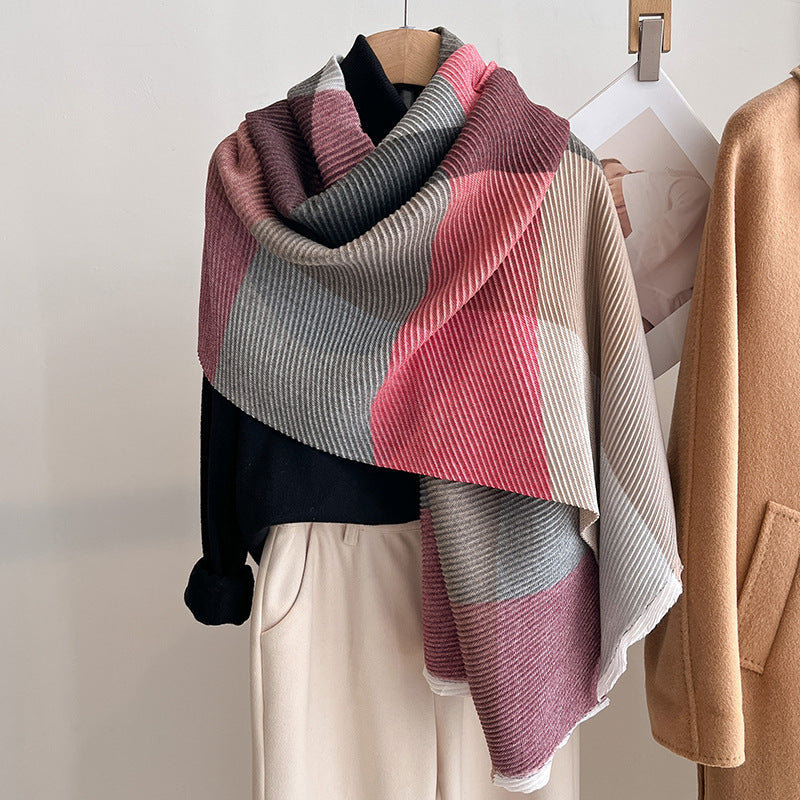 Womens Multicolor Crinkled Cashmere All-Match Shawl