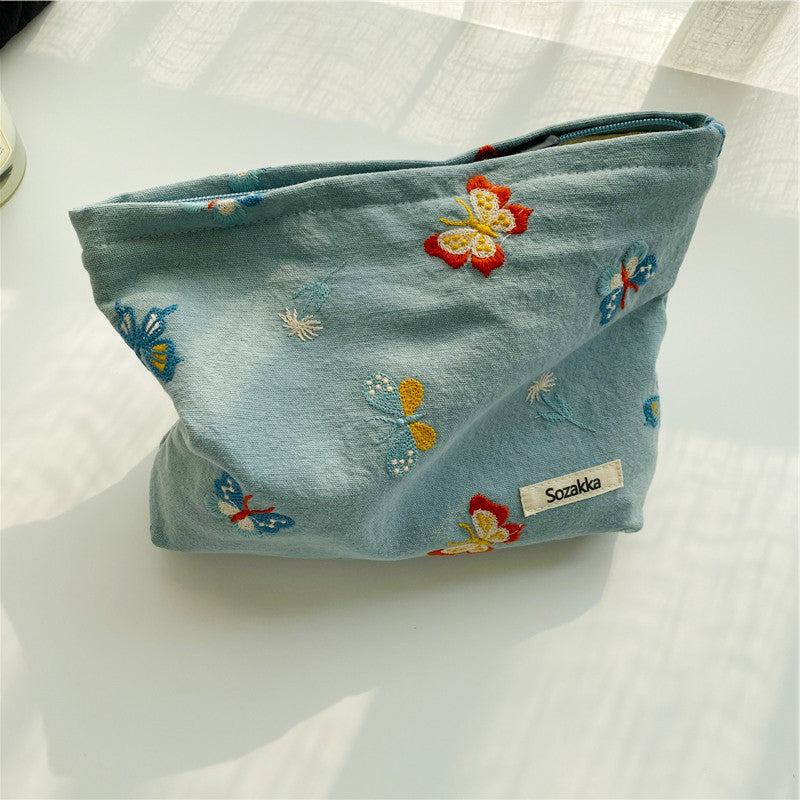 Azure Butterfly Embroidered Cosmetic Bag Portable