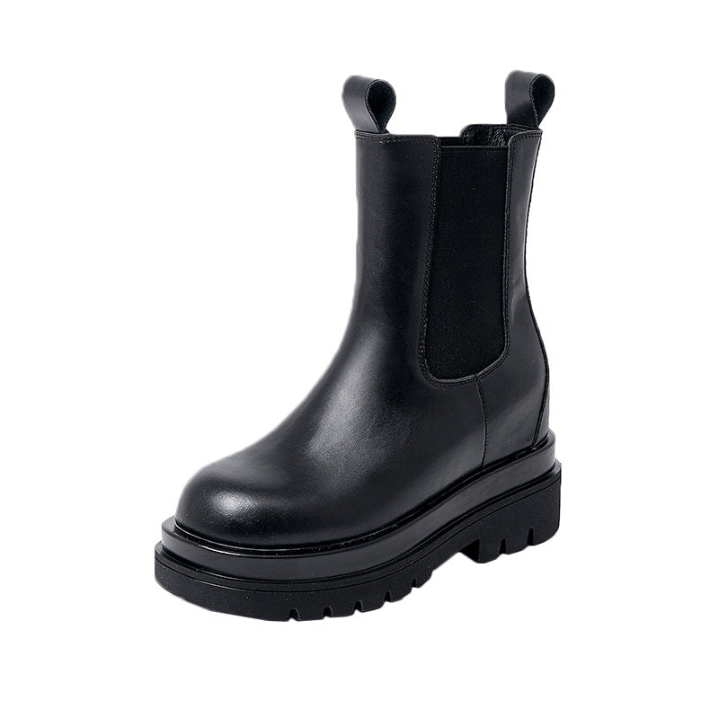Leather Martin Boots Women's Thick-soled Inner Heightening Casual Korean