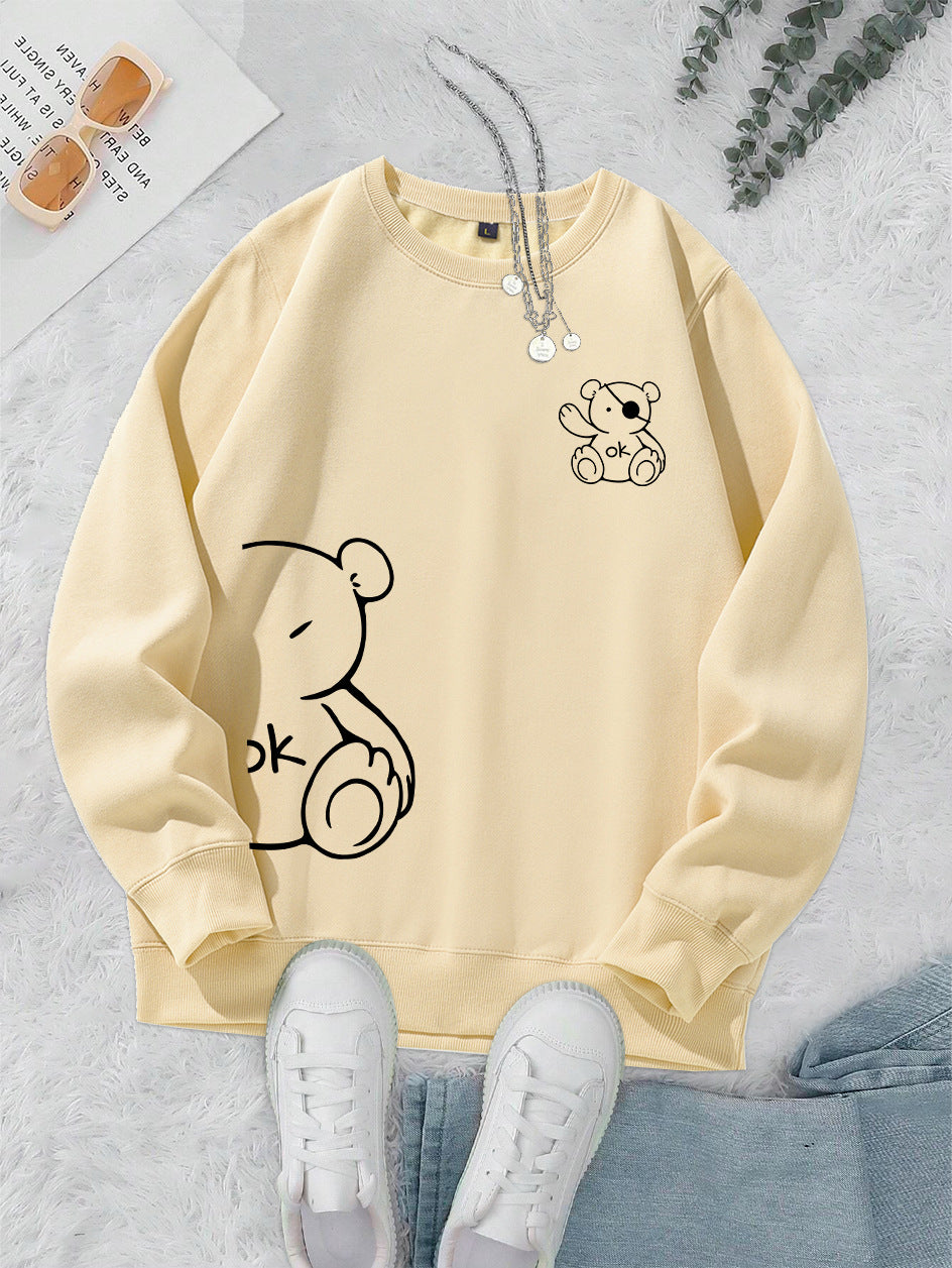 Kawaii OK Teddybjørn Tryk Sweatshirts Til Kvinder Klassisk
