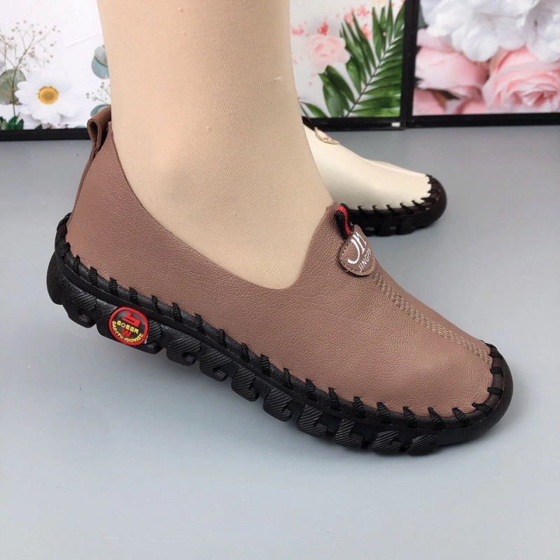 Middle-aged Women's Leather Shoes With Wide Fat Feet And Beef Tendon Sole
