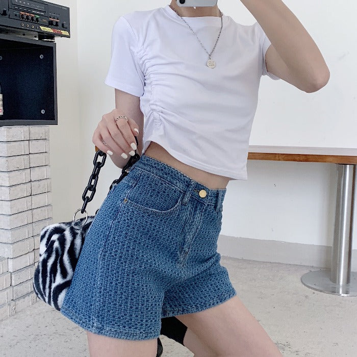 Wide Leg High Waist Woven Denim Shorts