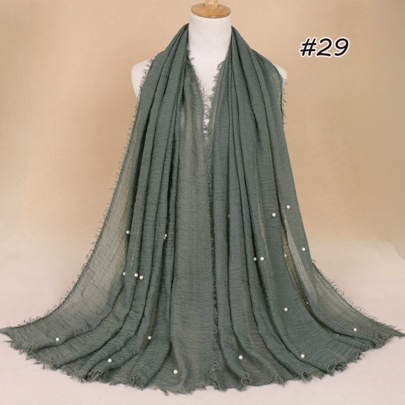 Women's Cotton And Linen Crumpled Monochrome Scarf