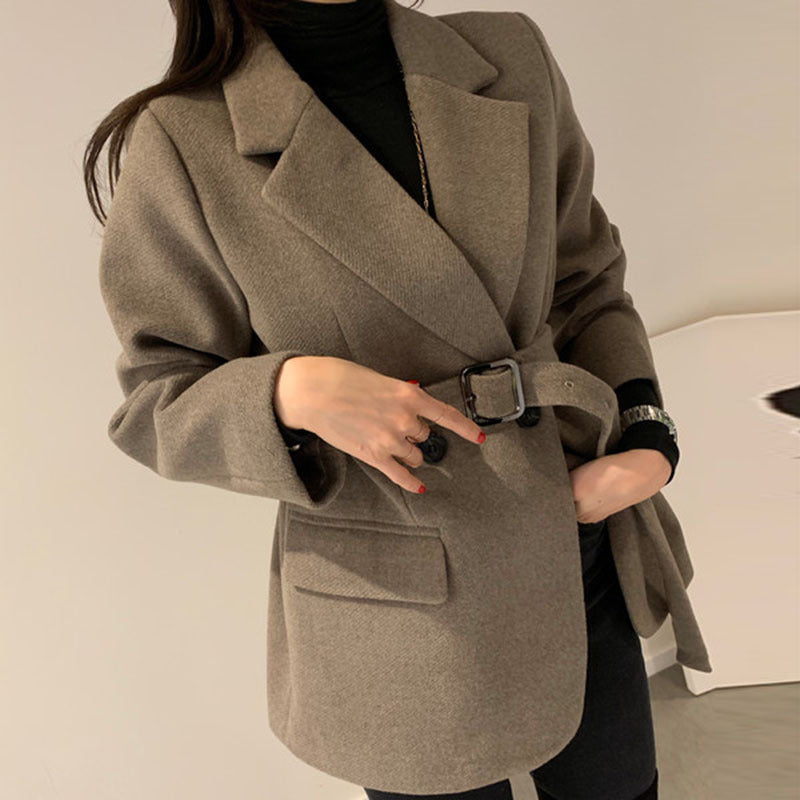 French Retro Suit Collar Two-button Slim Long-sleeved Cardigan Woolen Coat