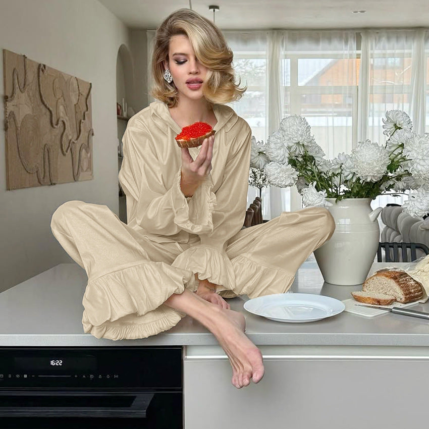 Womens Loose-Fit Long-Sleeve Long-Pants Loungewear Pajama Set