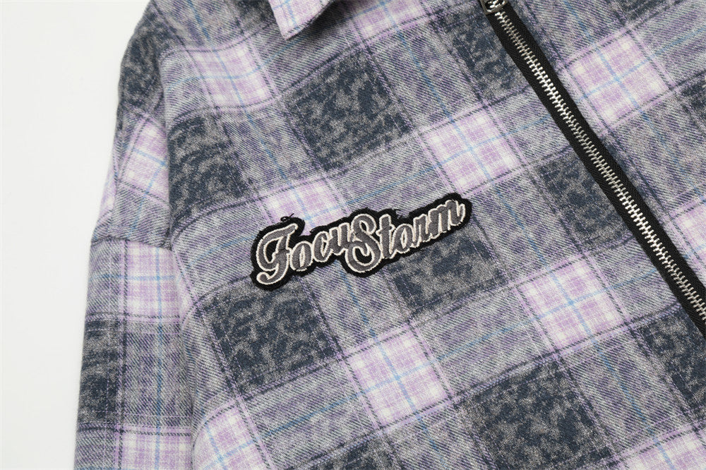 Washed And Worn Plaid Jacket Shirt For Men