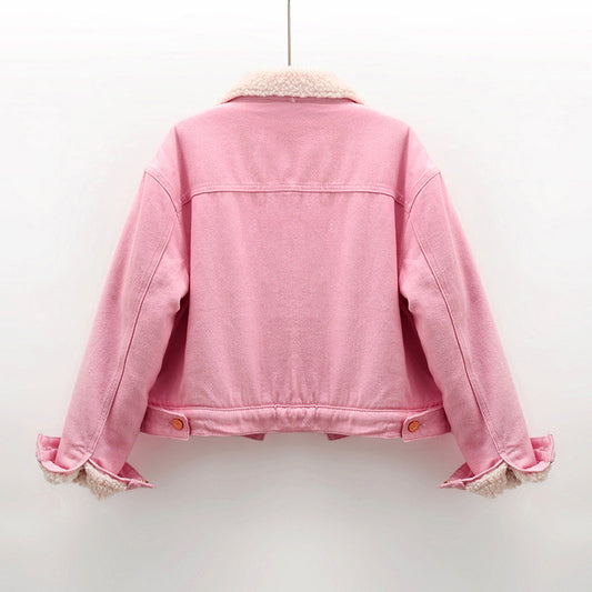 Lamb Wool Fleece-lined Thickening Denim Jacket