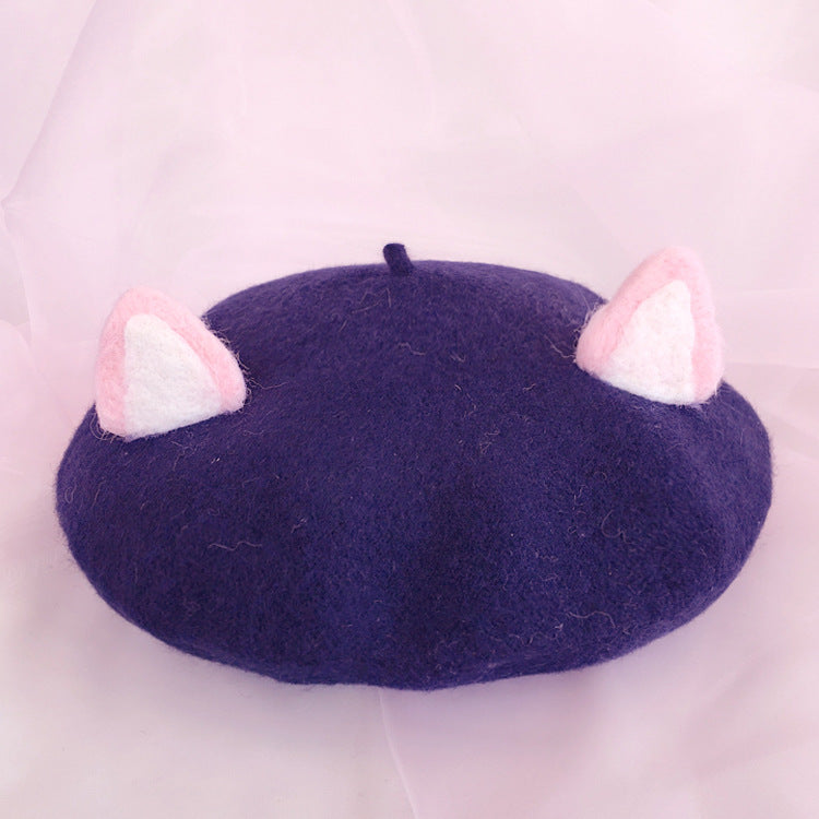 Women's Fashion Wool Tweed Soft And Cute Cat Ears Hat