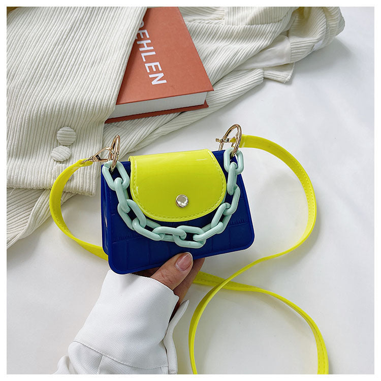Macaron Contrast Color Jelly Bag Shoulder Messenger Bag Fashionable Mini Square Bag