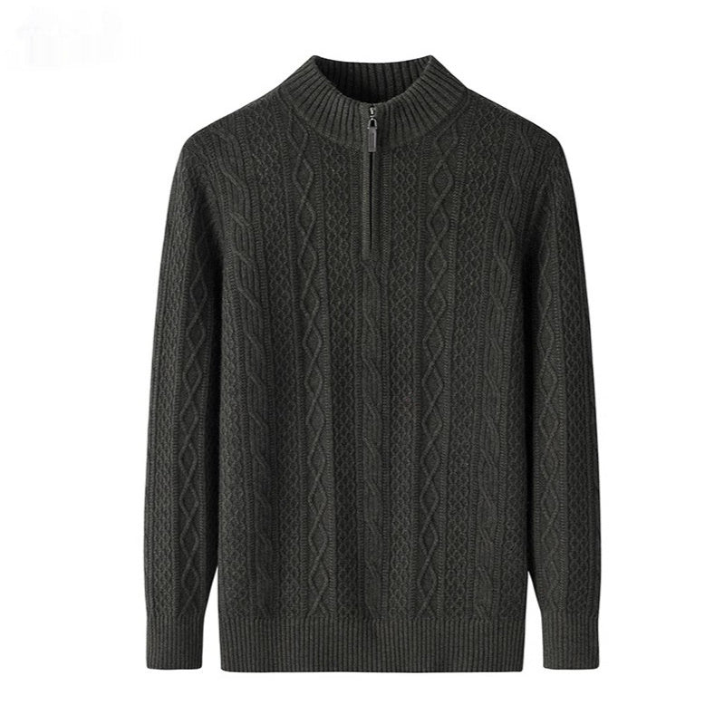 Half Turtleneck Zipper Twisted Flower Sweater Long Sleeve Knitwear