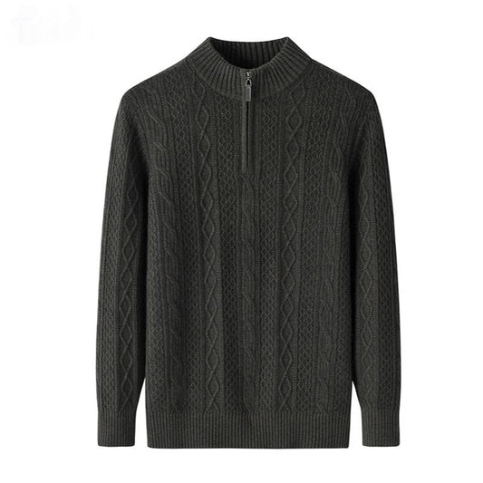 Half Turtleneck Zipper Twisted Flower Sweater Long Sleeve Knitwear