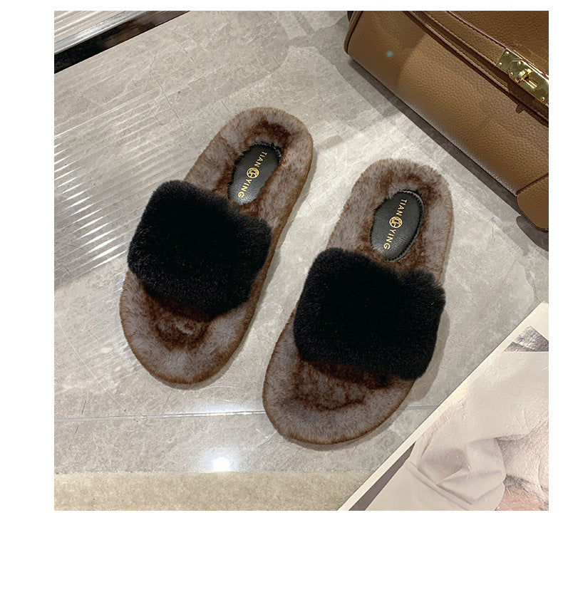 Women's New Flat Bottomed Casual Wool Slippers