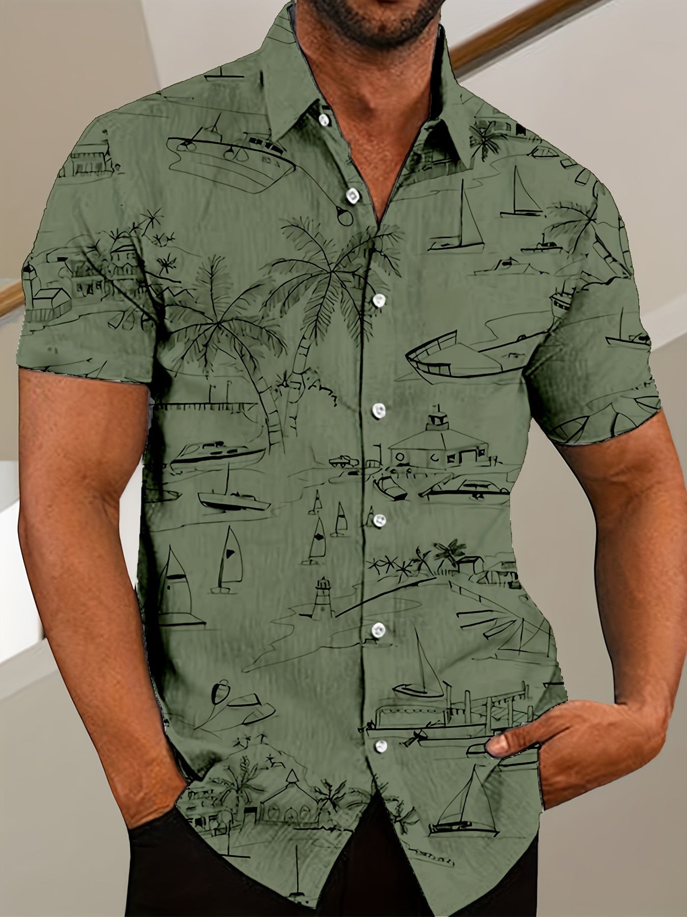 Printing Fashion New Flower Men's Short Sleeve Shirt