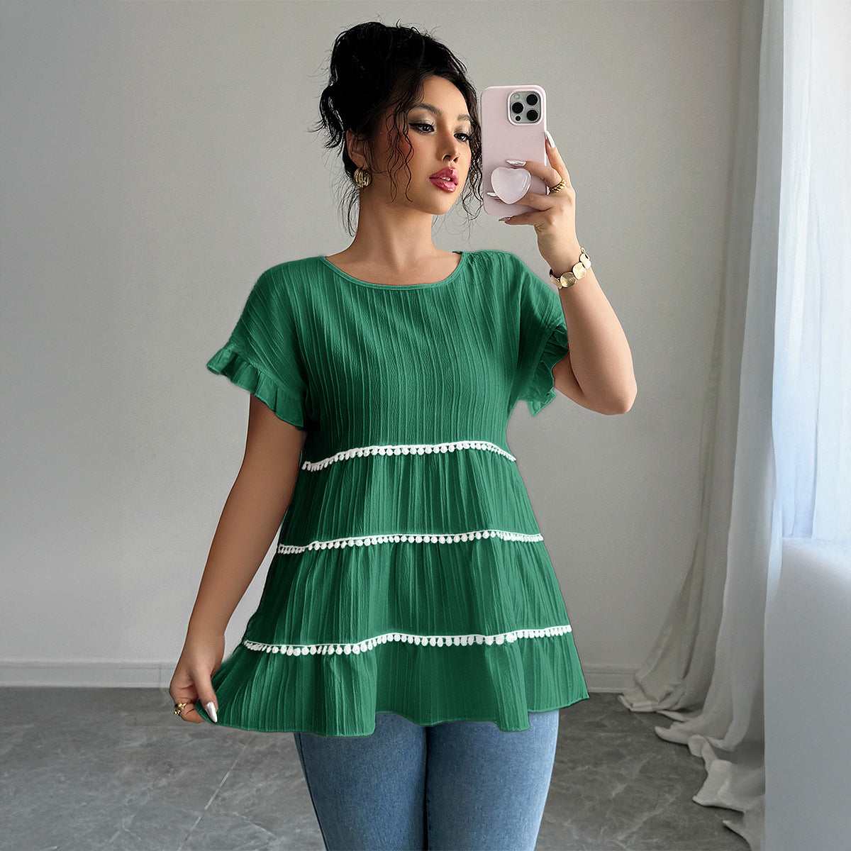 Sleek Stylish Ruffled-edge Short-sleeve T-shirt