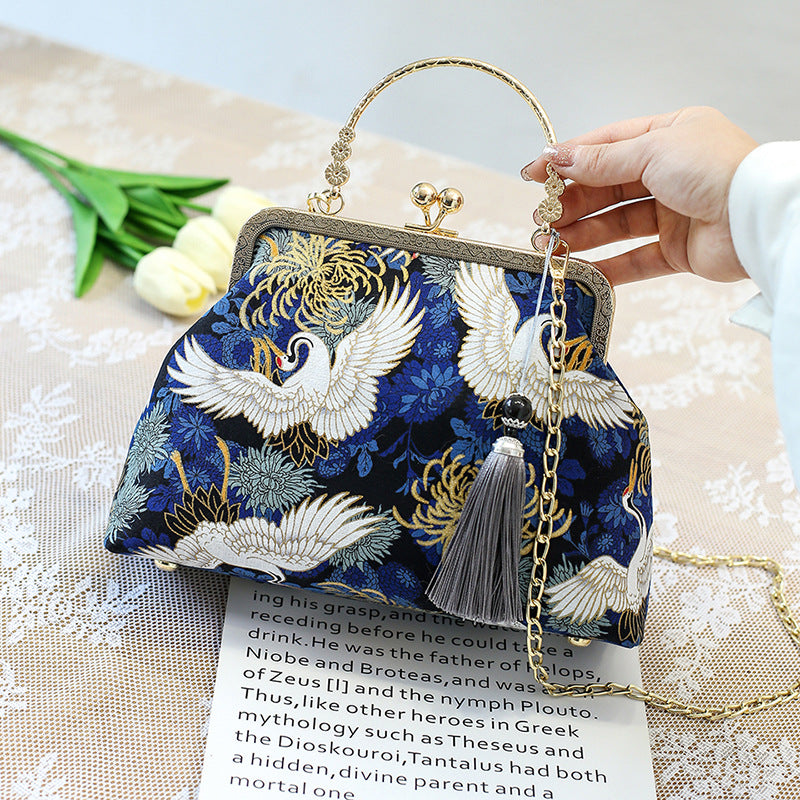 New Chinese Style Retro National Style Embroidered Clutch Bag Red-crowned Crane Handbag