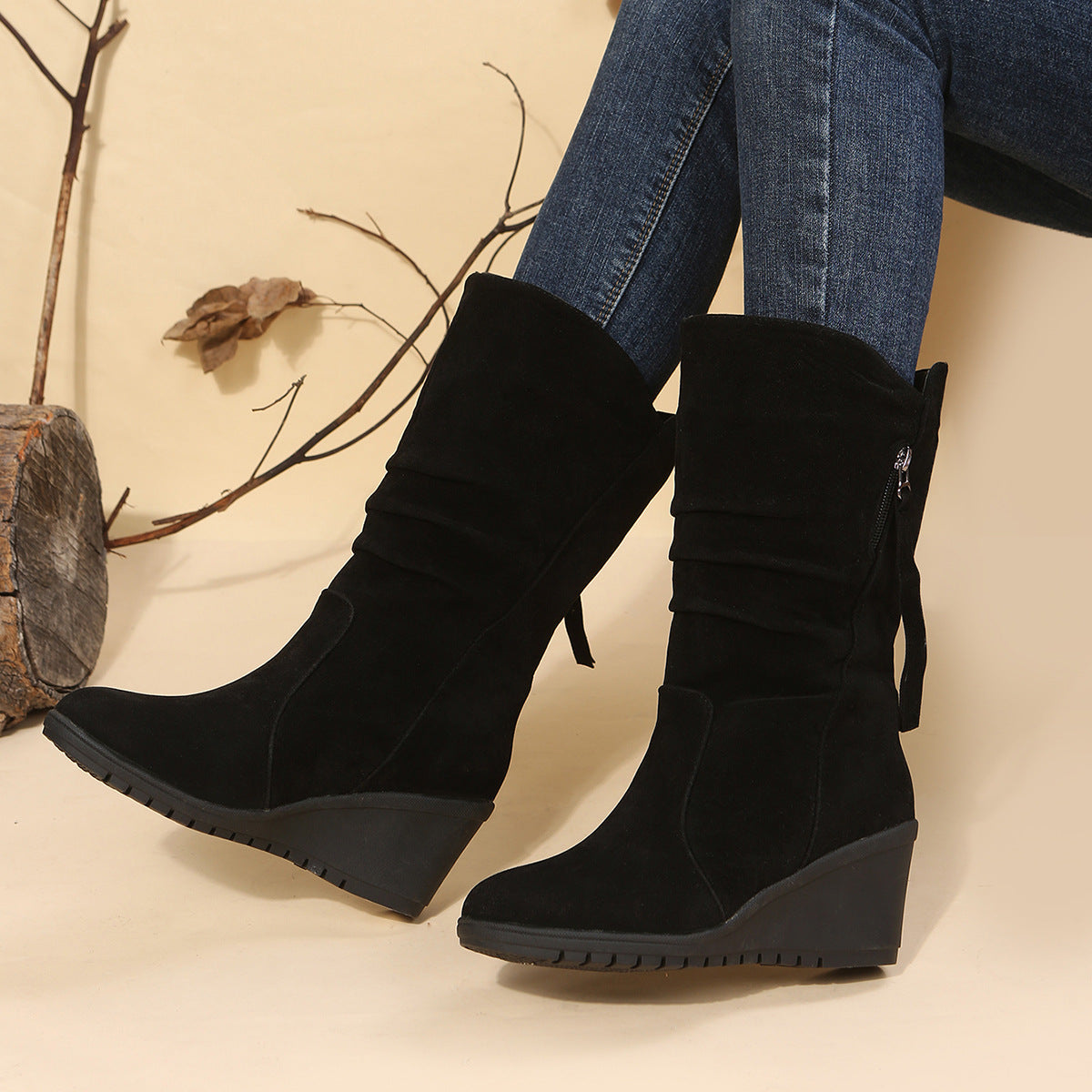 Large Size Low Heel Round Toe Women's Martin Boots