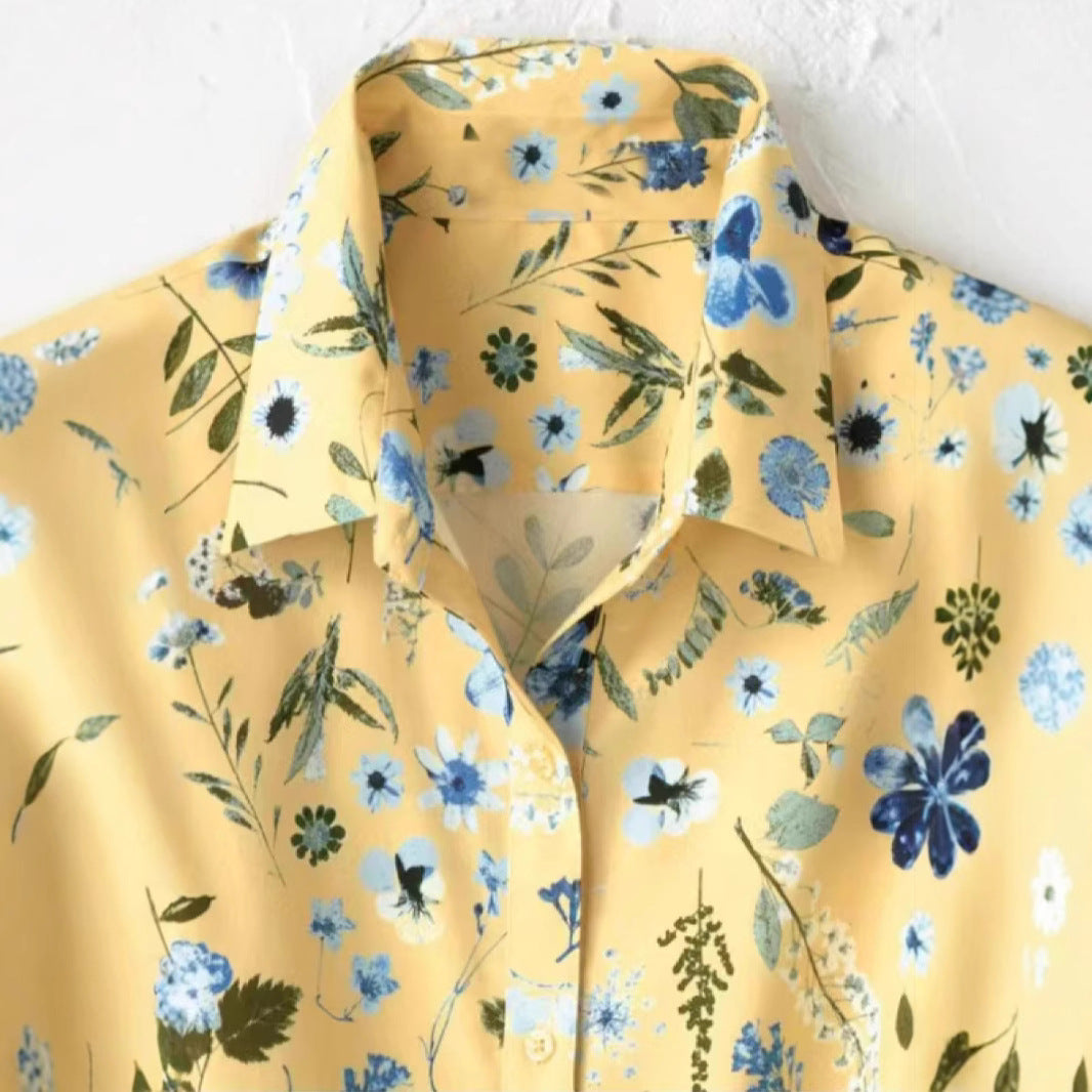 Elegant og moderigtig langærmet bluse med print til kvinder i Europa og Amerika