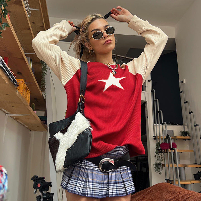 Løs, stribet XINGX uldsweater til kvinder