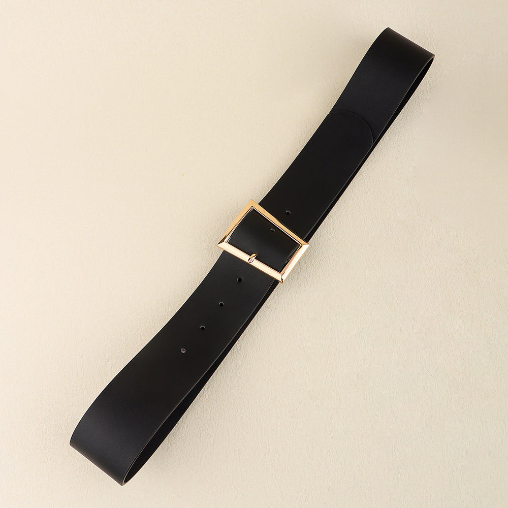New Women's Black Belt Simple Metal Needle Buckle Senior All-in-one Coat Shirt Coat Wide Belt