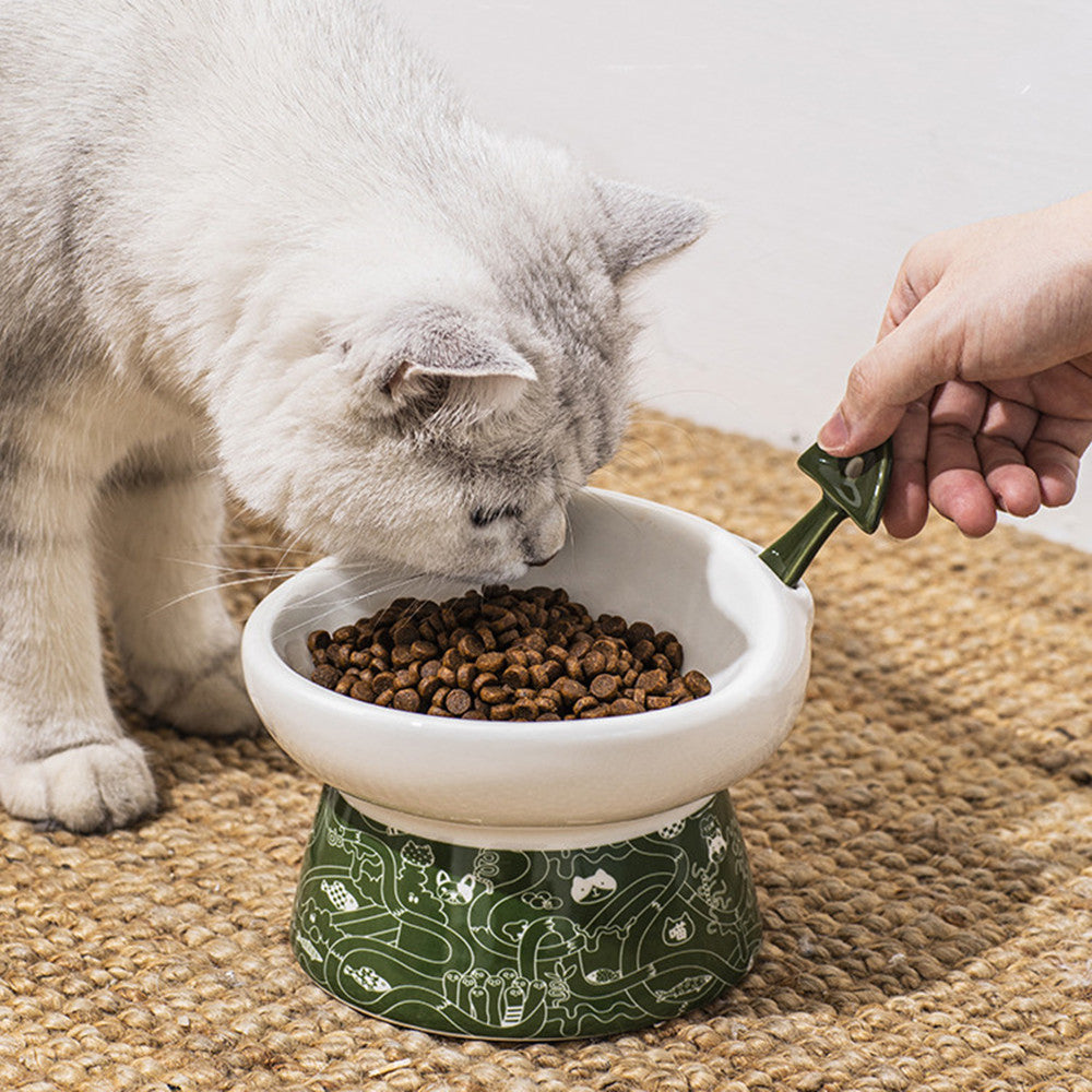 Cat Bowl High Feet Ceramic Anti-Overturn Protection Cervical Spine