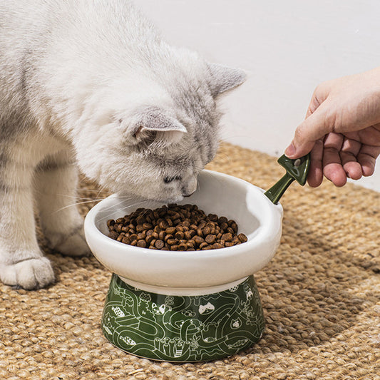 Cat Bowl High Feet Ceramic Anti-Overturn Protection Cervical Spine
