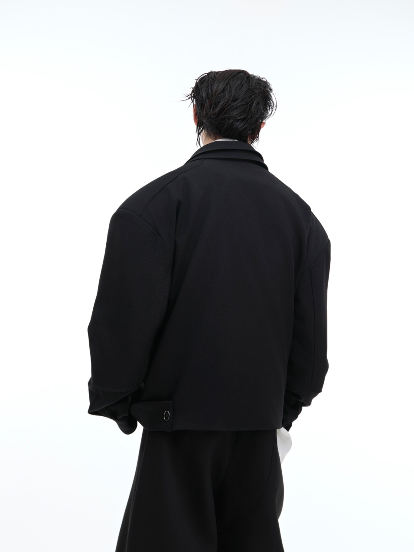 Double-layer Collar Design Black Coat