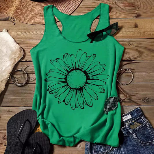 202 Casual Round Neck Narrow Edge Top Loose Sports Pattern Digital Printing Vest Women's Clothing