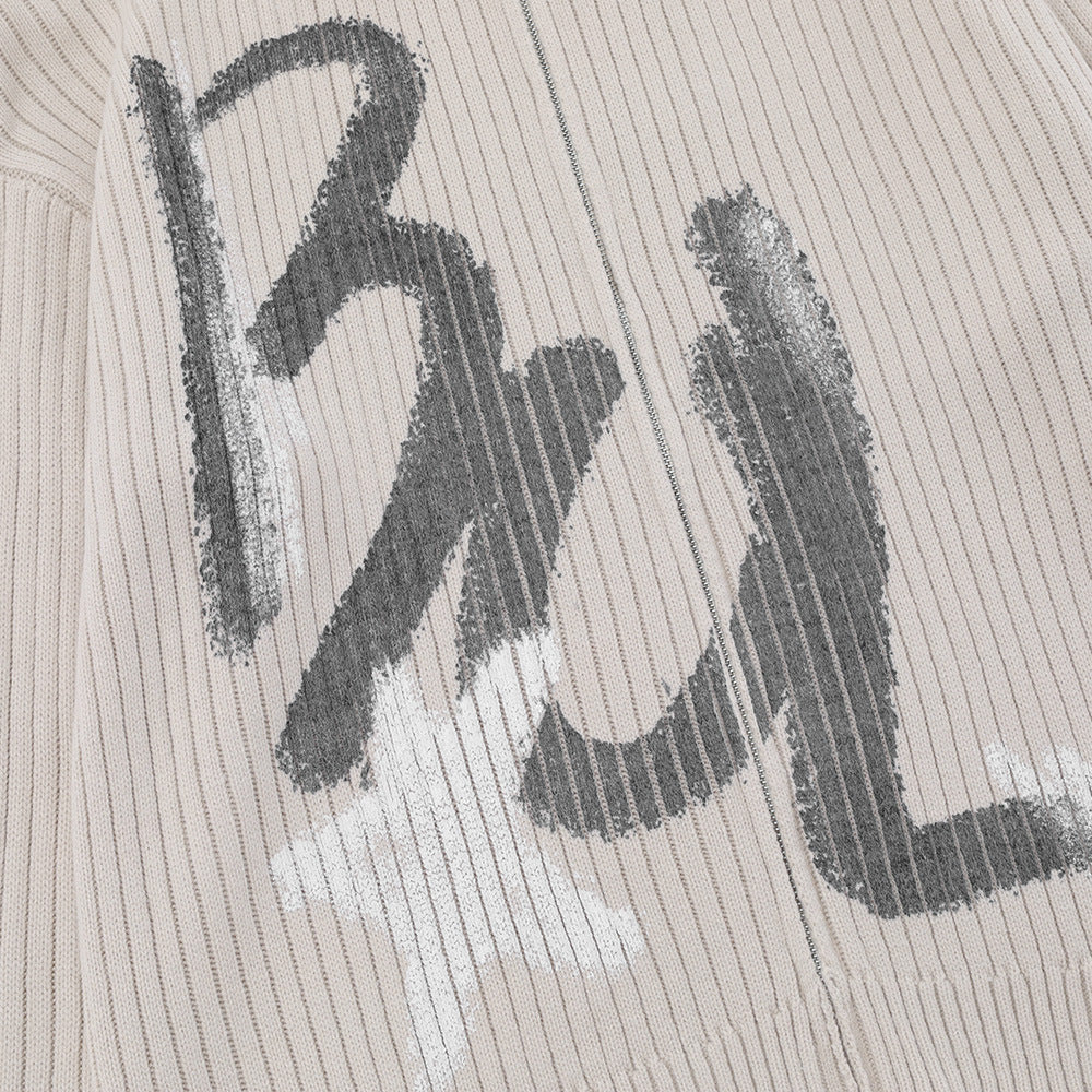 Mænds strikkede cardigan med løs rullekrave og alfabet-graffiti-print – efterårs/vinterfrakke