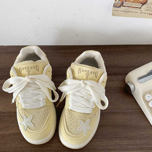 Thick Bottom Star Pattern Sneakers Women's Retro Leisure Sports Bread Shoes