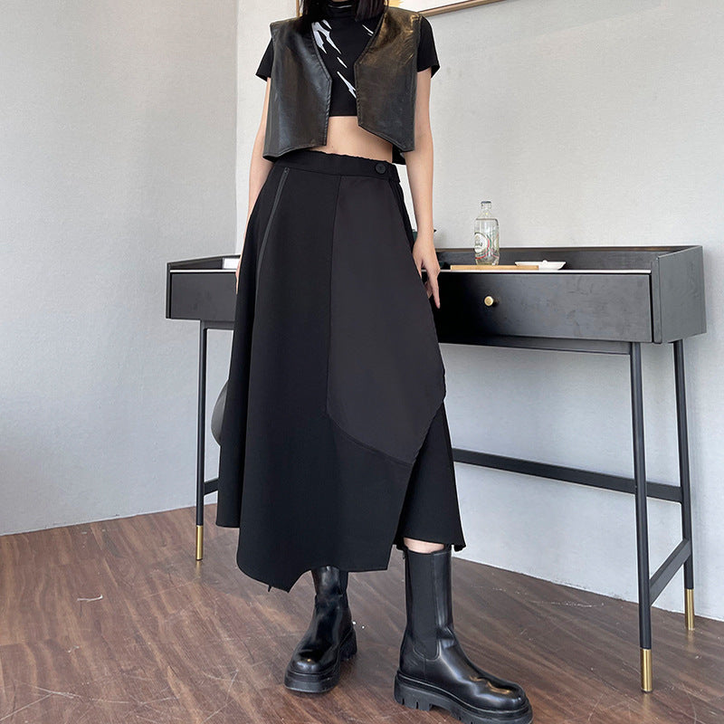Women's Asymmetric High Waist Zip Split Skirt
