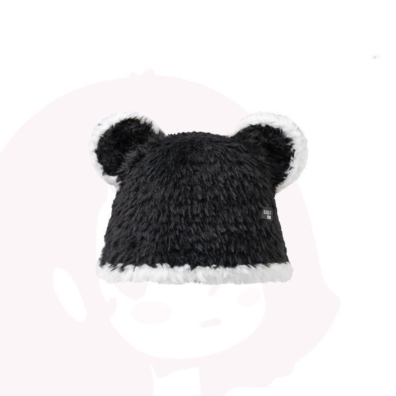Cute Bear Black And White Bucket Hat Women's Contrast Color Warm