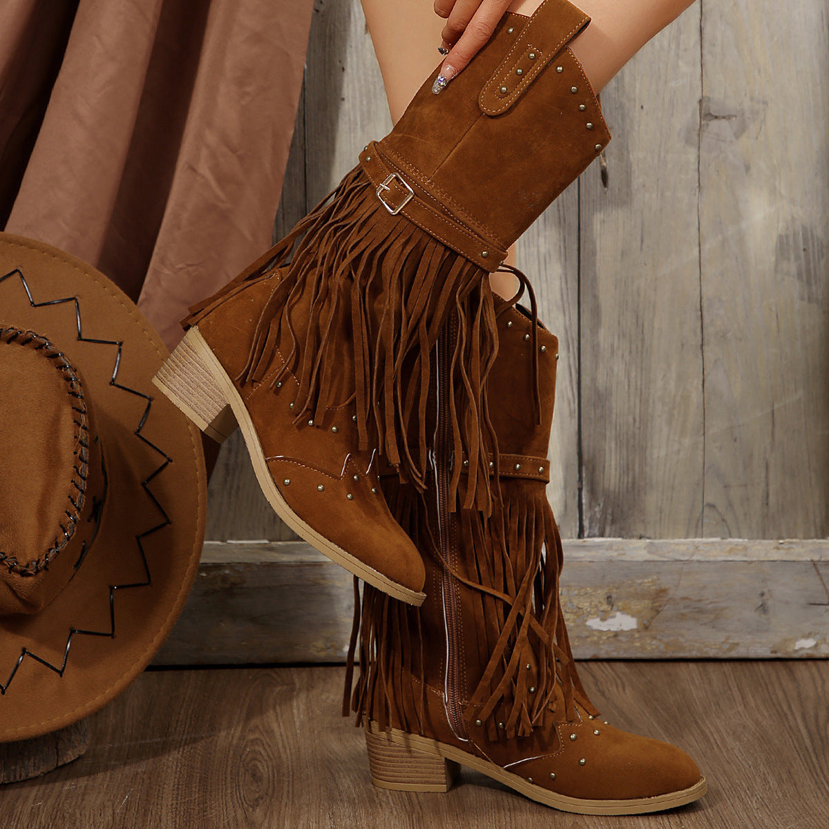 Retro Tassel Thin Effect Plus Size Wellingtons Women