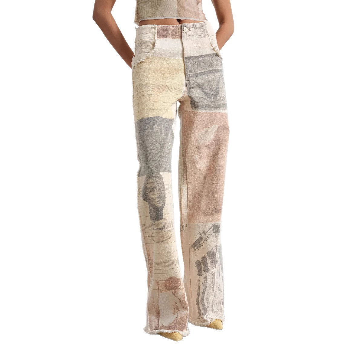 Retro Loose Printed Wide-leg Straight Women