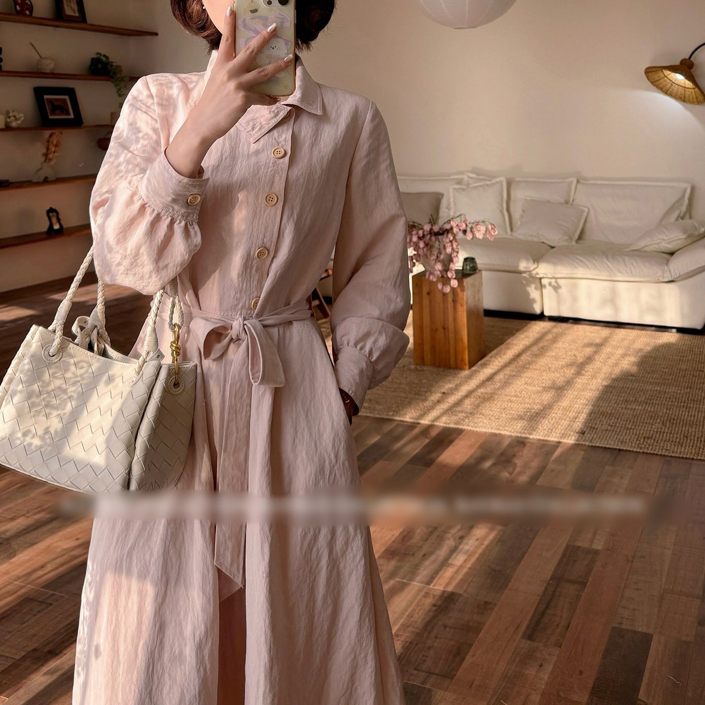Stand Up Collar Lapel Long Sleeve Belted Loose Fitting Dress