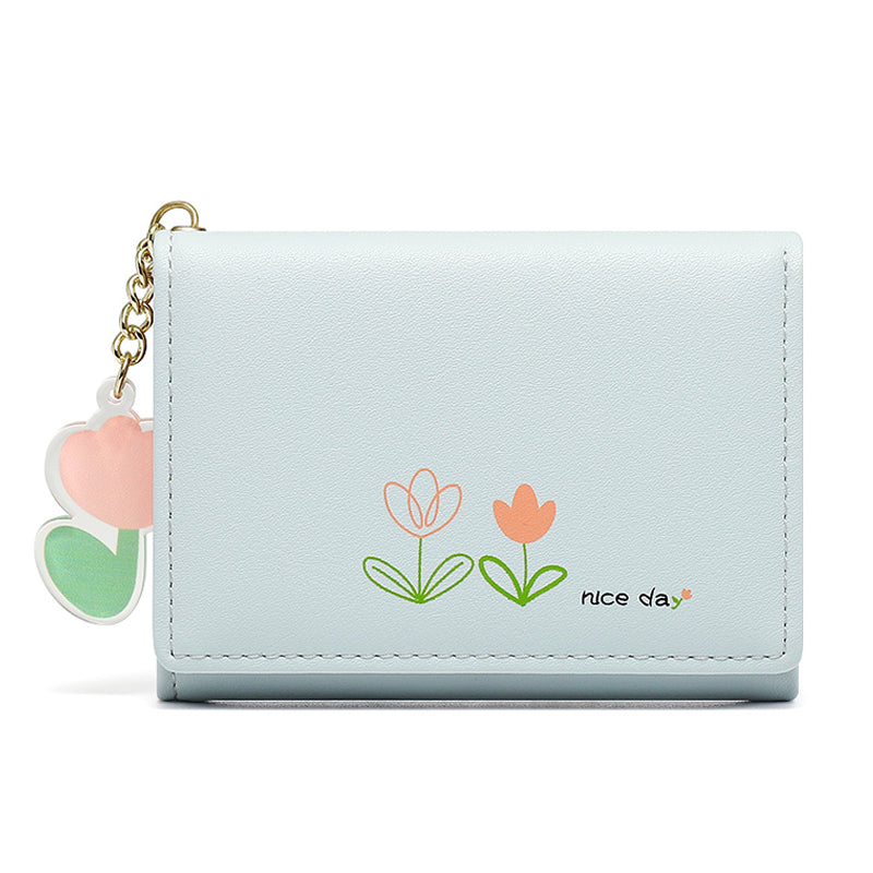 Simple And Cute Cartoon Student Folding Pu Wallet