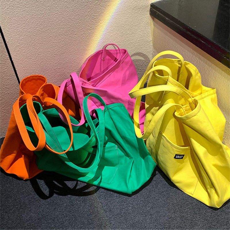 Large Capacity Solid Color One-shoulder Literary Diagonal Canvas Bag