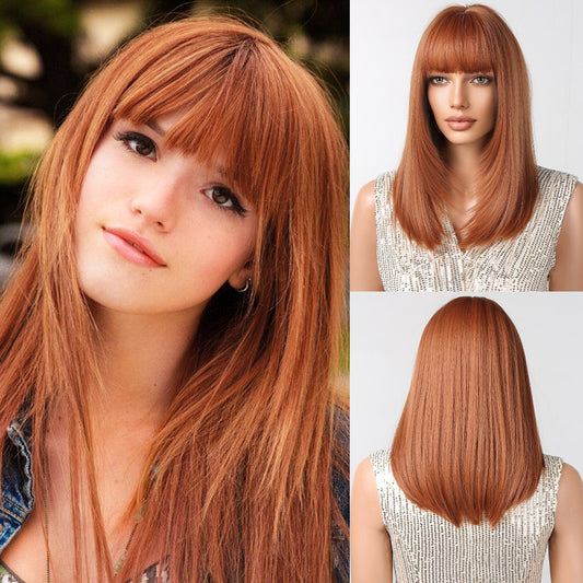 Women's Short Straight Bangs Natural Full Head Wig