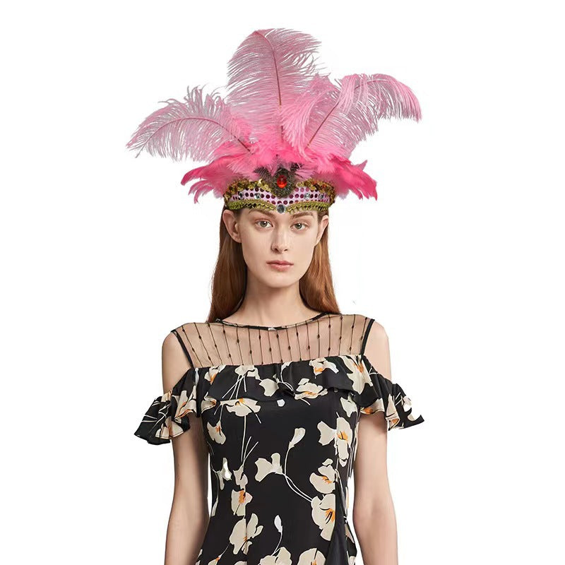 Feather Headdress Stage Performance Headwear Prop Retro Handmade
