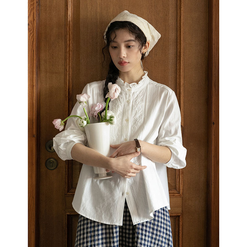 Stand Collar Long Sleeve Women's Shirt Fashionable All-match