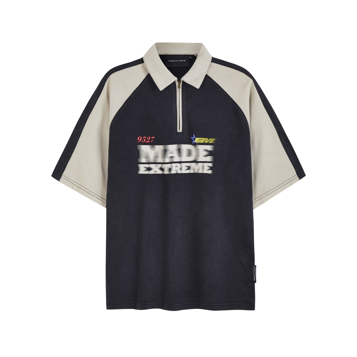 Retro Contrast Color Half Zipper Printed Letter Short Sleeve Polo Shirt