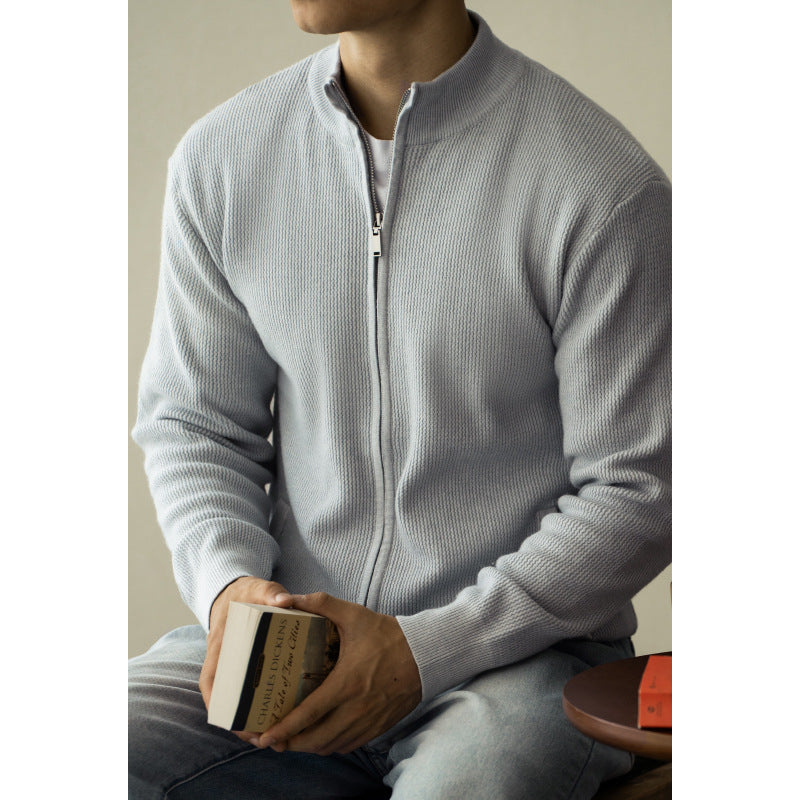Herre åndbar lynlås afslappet sweater med standkrave