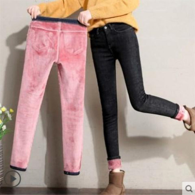 Women's Black Tight Fit And Thin Outer Wear Warm Cotton Pants