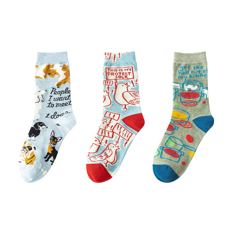 Personality Contrast Color Graffiti Women's Tube Socks Street Style Fashion Cotton Socks