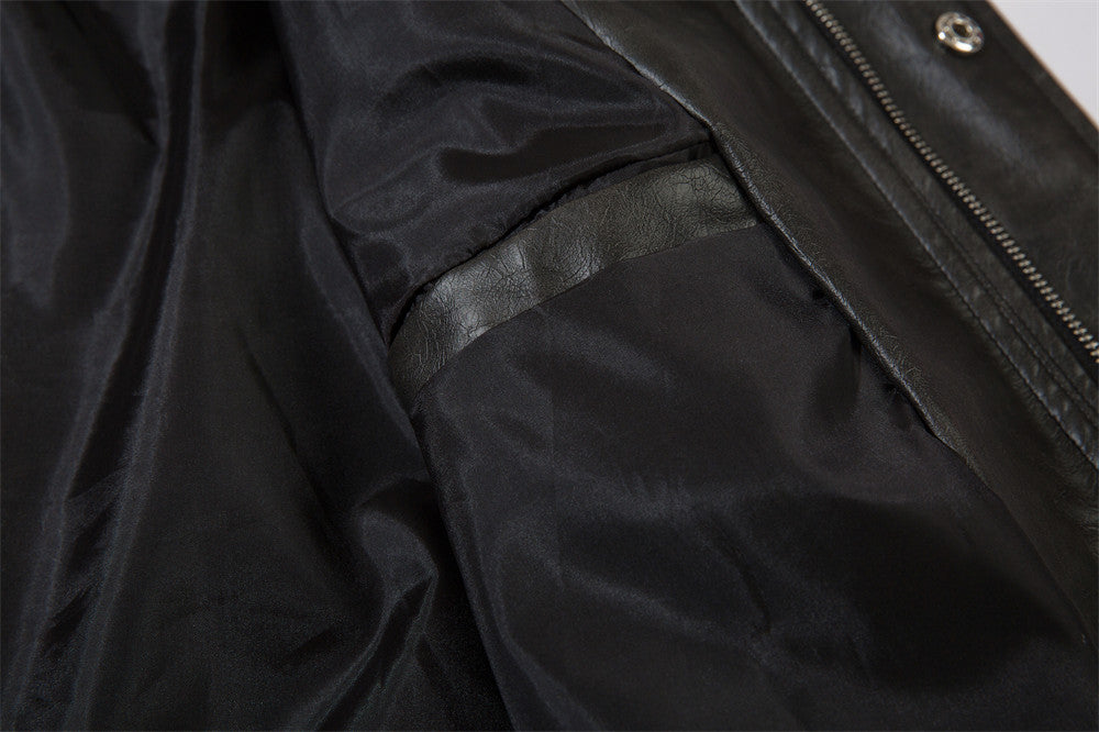 European And American Letters Embroidered Lapel Loose Leather Coat