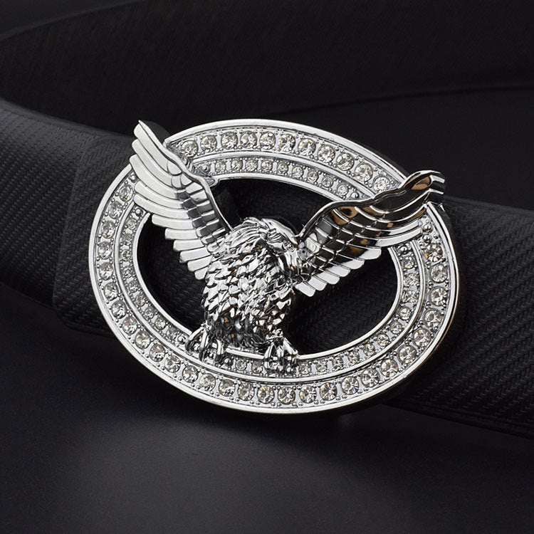 Diamond-studded Leather Belt With Animal Buckle